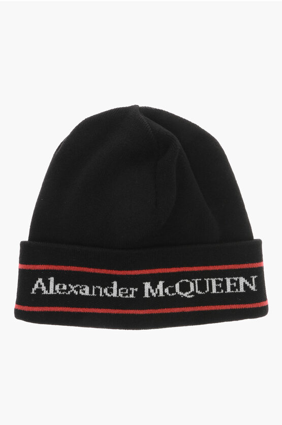 Shop Alexander Mcqueen Jacquard Logo Cashmere Beanie