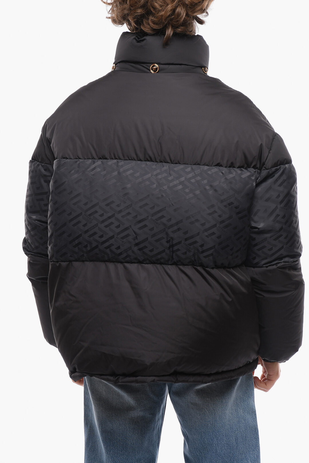 Versace Jacquard Puffer Jacket with LA GRECA Pattern herren