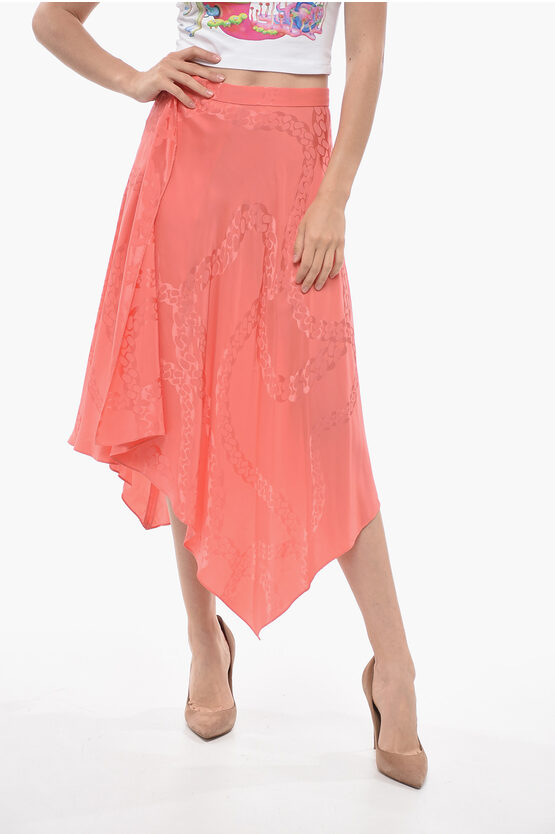 Stella Mccartney Jacquard Silk Blend Midi Skirt With Asymmetric Design In Orange