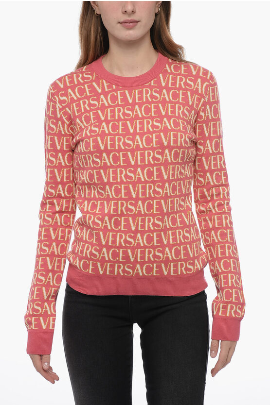 Shop Versace Jacquard Sweater With Logo Pattern