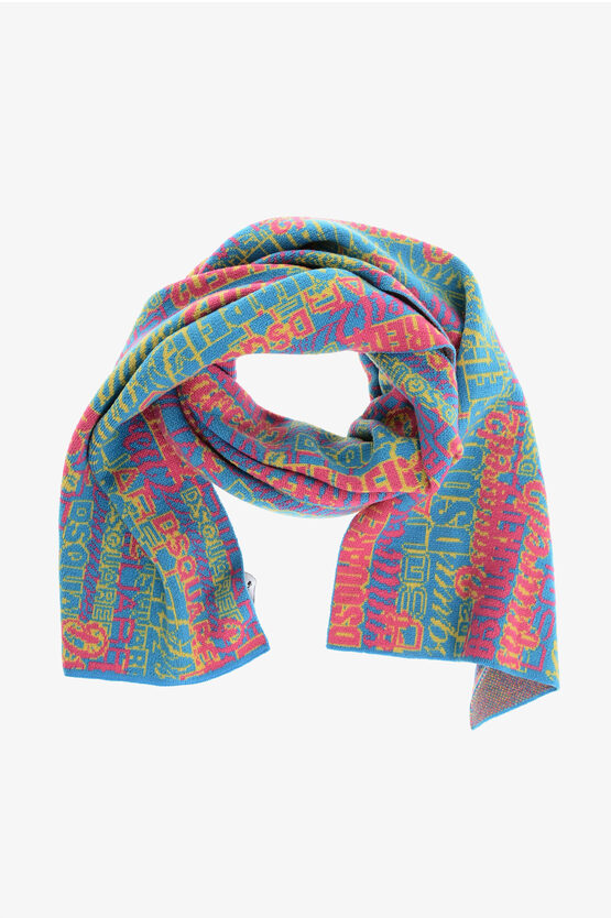 Dsquared2 Jacquard Wool Scarf With All-over Logo In Multi