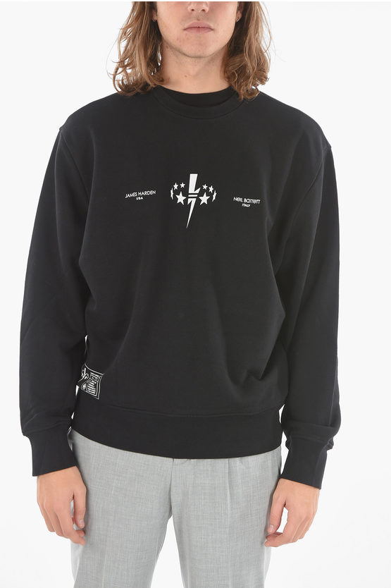 JAMES HARDEN X NEIL BARRETT Felpa girocollo in Jersey Leggero con Stampa BOLT STAR