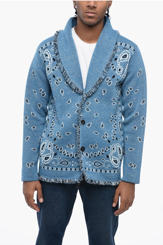 Shop Alanui Jaquard Bandana Motif Cardigan With Fringed Detailing