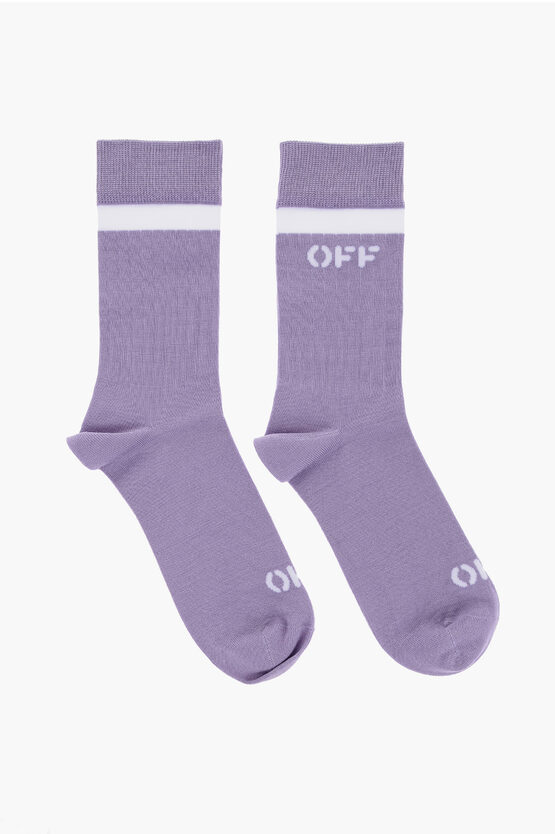 Shop Off-white Jaquard Logo Ribbed Socks