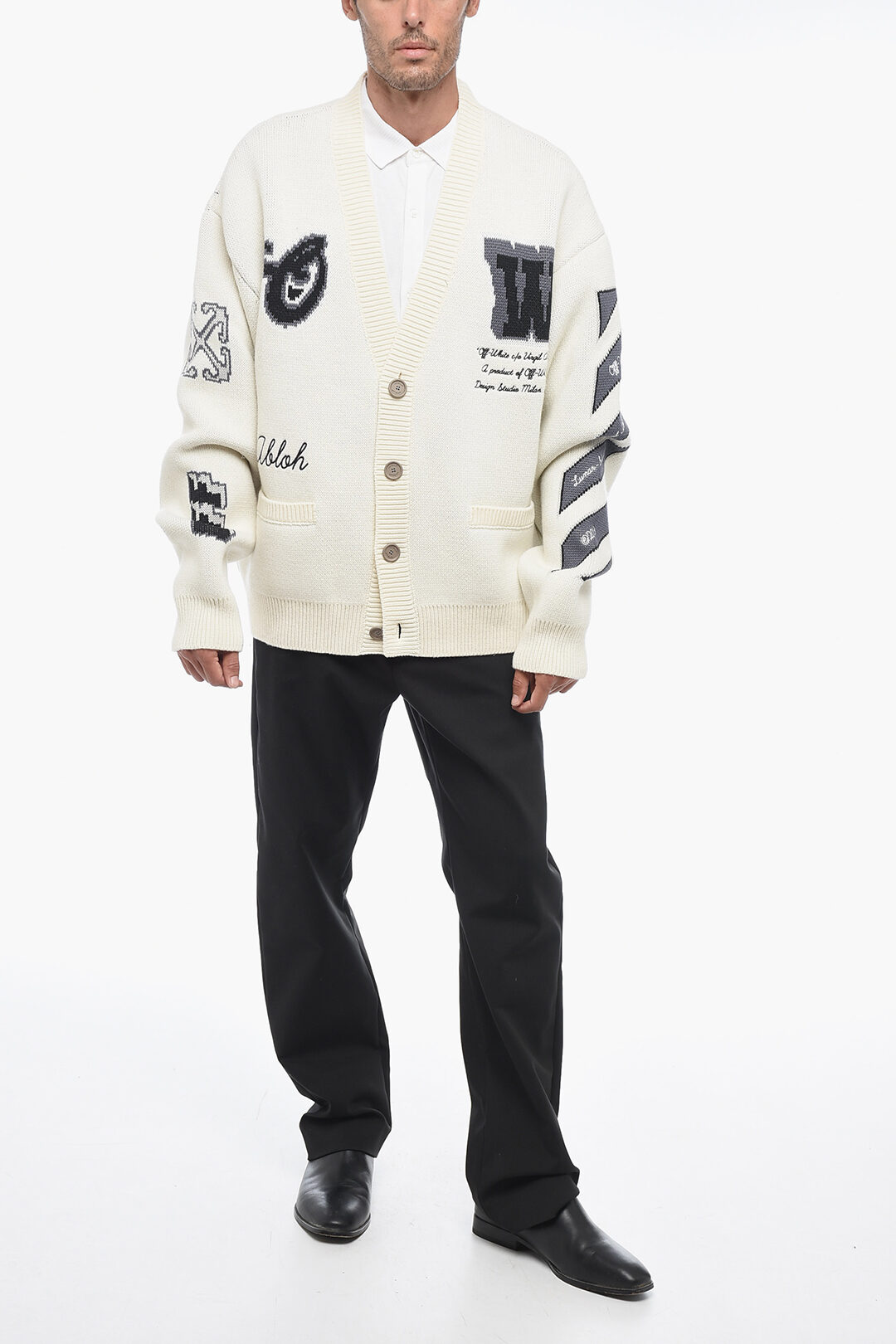 Off-White Jaquard Oversized MOON Cardigan with Embroidered Off-White Jaquard Oversized MOON Cardigan with Embroidered