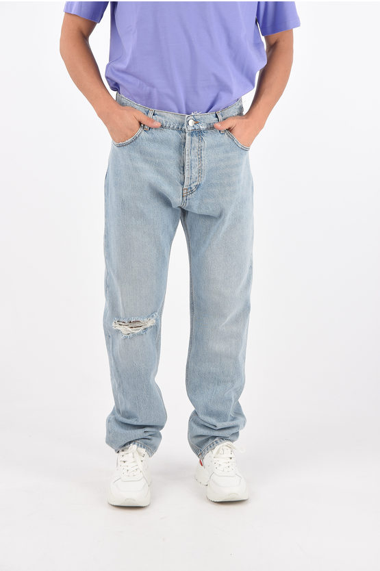MSGM Jeans 5 Tasche Distressed con Logo Ricamato uomo - Glamood Outlet
