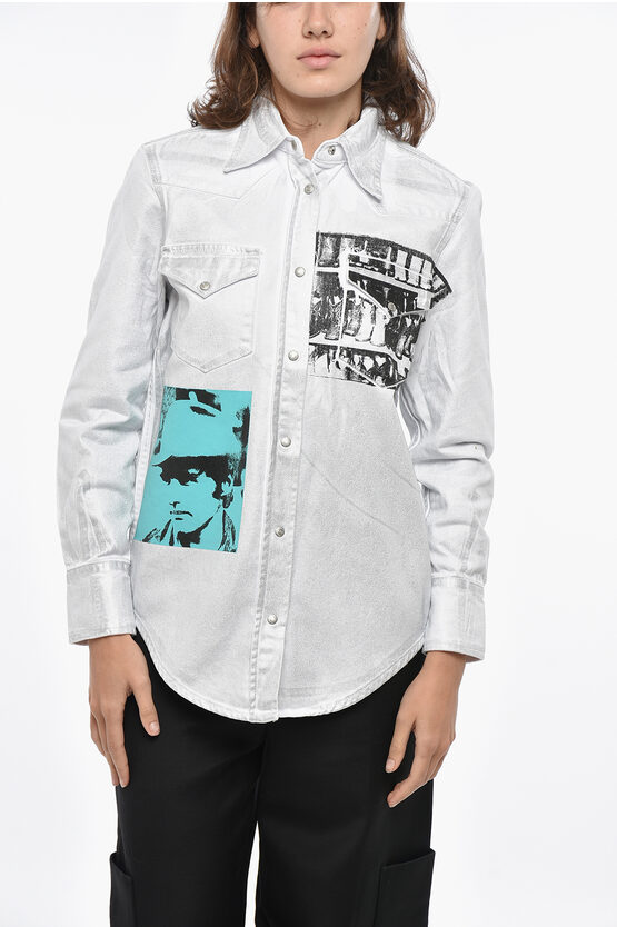 Calvin Klein Jeans Andy Warhol Printed Metallic Effect Denim Shirt In White