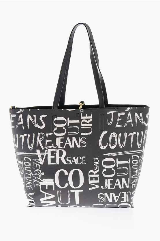 Versace Jeans Couture All-over Printed Logo Reversible Range Z Tote In Black