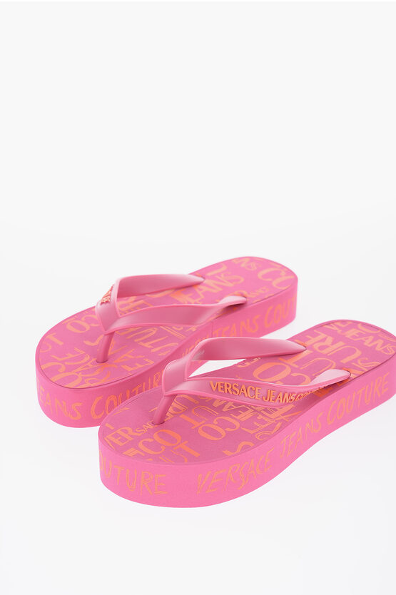 Versace Jeans Couture All-overlogo Flip Flop With Platform 3,5cm In Pink