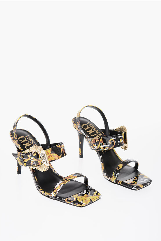 Versace Jeans Couture Baroque Motif Faux Leather Emily Sandals With In White