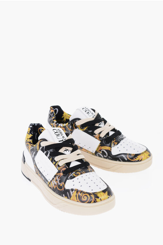 Shop Versace Jeans Couture Baroque Motif Faux Leather Low Top Sneakers