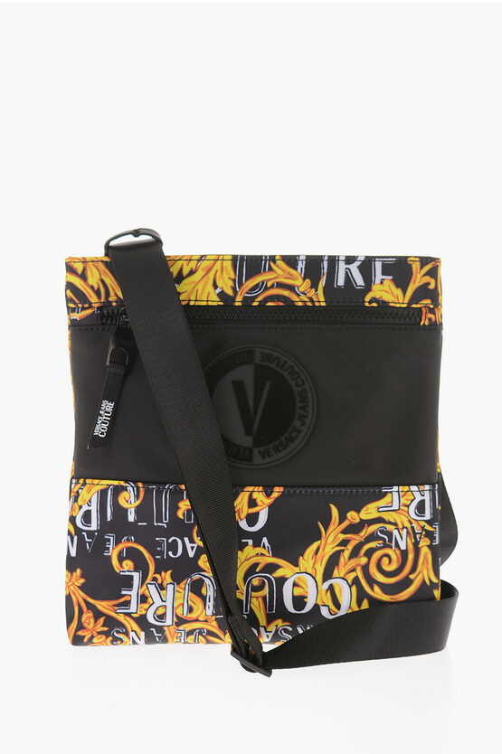 Versace Jeans Couture Baroque Motif Range Crossbody Bag With Maxi Sh In Black