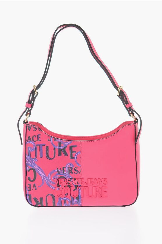 Versace Jeans Couture Baroque Motif Shoulder Bag With Embossed Logo In Pink