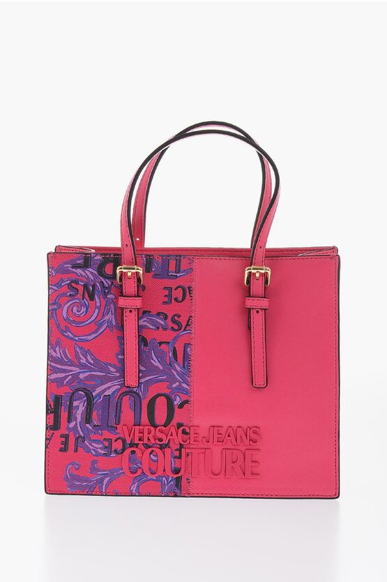 Versace Jeans Couture Baroque Motif Tote Bag With Embossed Logo In Pink
