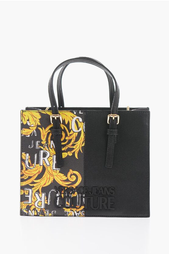 Versace Jeans Couture Baroque Motif Tote Bag With Embossed Logo In Black