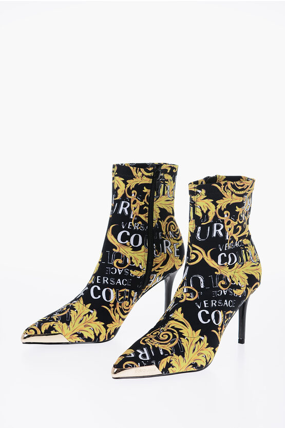Versace Jeans Couture Baroque Printed Point Toe Scarlett Sock Boots