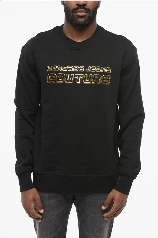 Versace Jeans Couture Crew Neck Sweatshirt With Embossed Lamè Logo