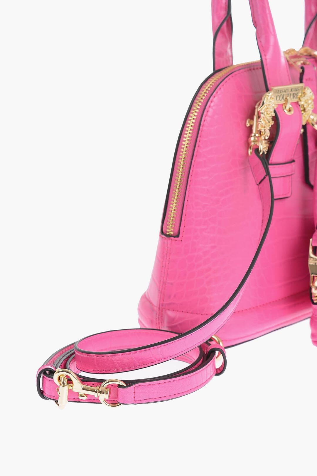 Versace Jeans Couture Pink, Black, Gold Coated Canvas Abstract Gold Buckle Bag