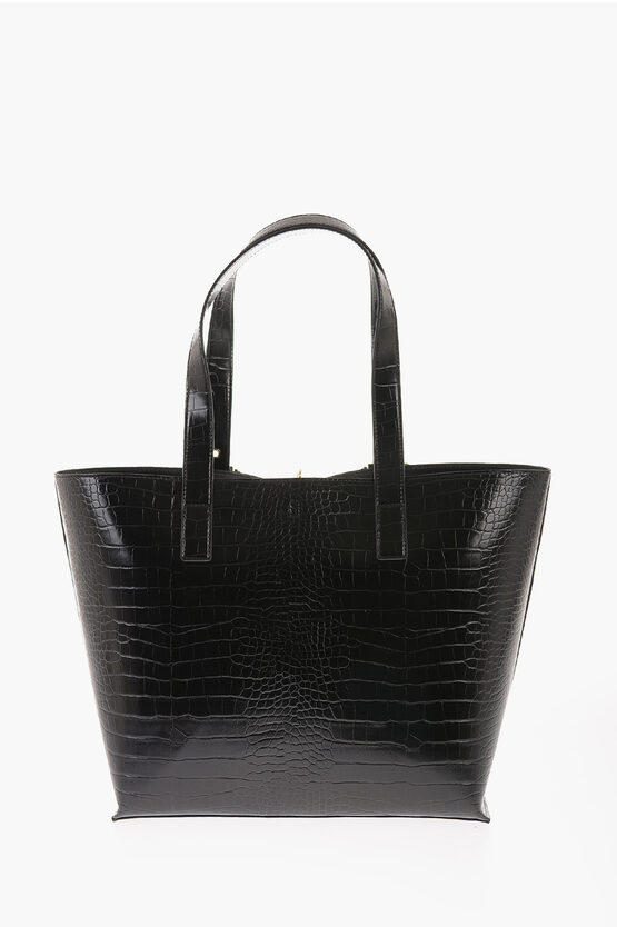 Versace JEANS COUTURE Crocodile Effect Faux Leather Tote Bag with