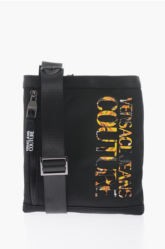 Versace Jeans Couture Embossed And Baroque Logo Crossbody Bag In Black