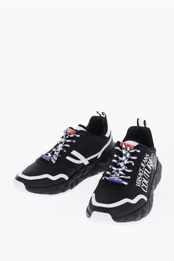 Versace Jeans Couture Fabric Atom Sneakers With Printed Contrasting In Black