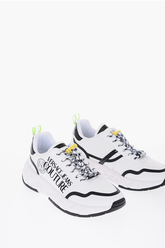 Versace Jeans Couture Fabric Atom Sneakers With Printed Contrasting In White