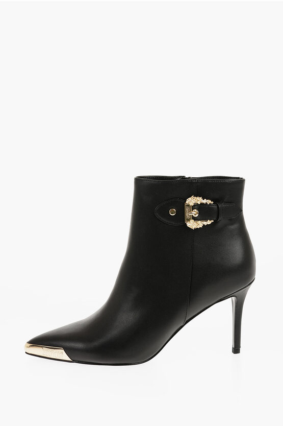 JEANS COUTURE Faux Leather Ankle Booties SCARLETT with Side Zip and Gold Detail 9cm Heel