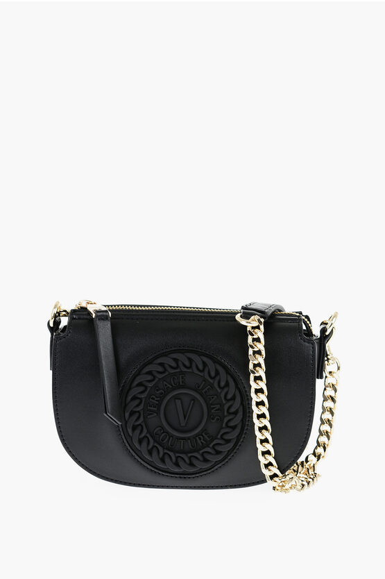 Versace Jeans Couture Faux Leather Crossbody Bag With Embossed Logo In Black
