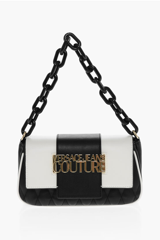 Versace Jeans Couture Faux Leather Crossbody Bag With Golden Logo In Black