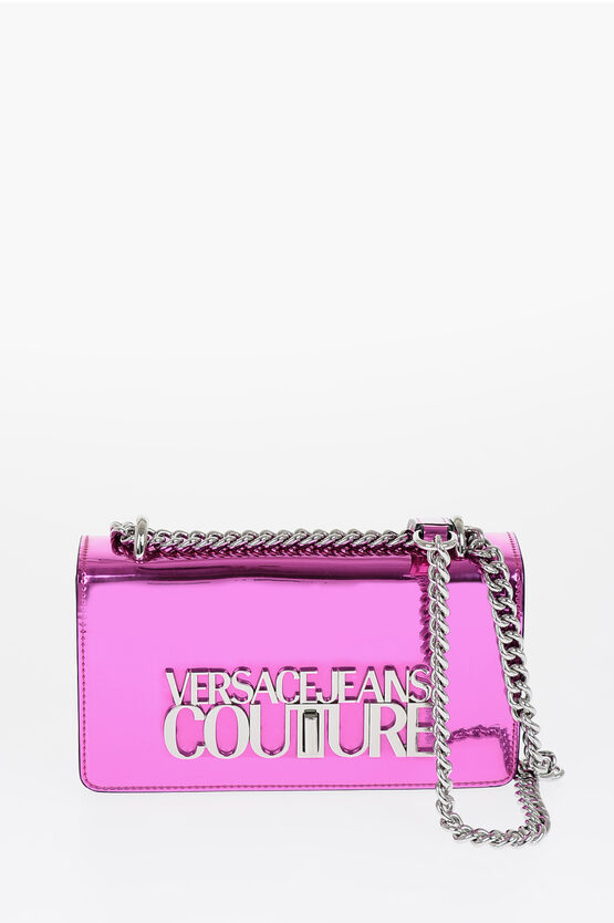 Versace Jeans Couture Faux Leather Crossbody Bag With Mirror Finish In Purple
