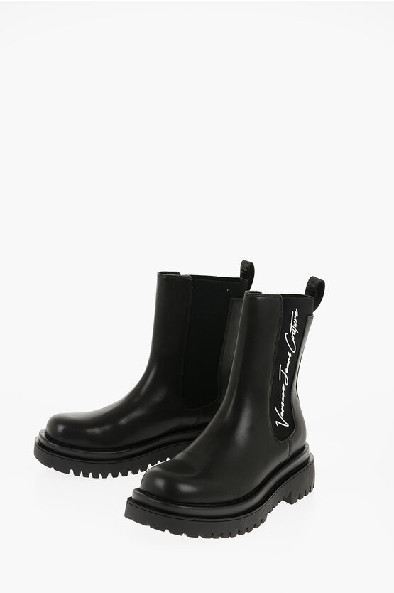 Versace Jeans Couture Faux Leather Drew Chelsea Boots With Contrasti In Black