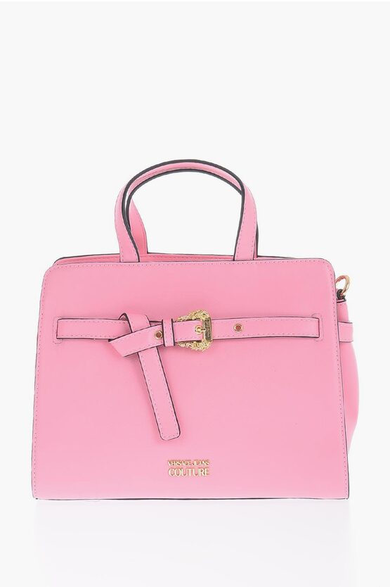 Versace Jeans Couture Faux Leather Handbag With Golden Buckle In Pink
