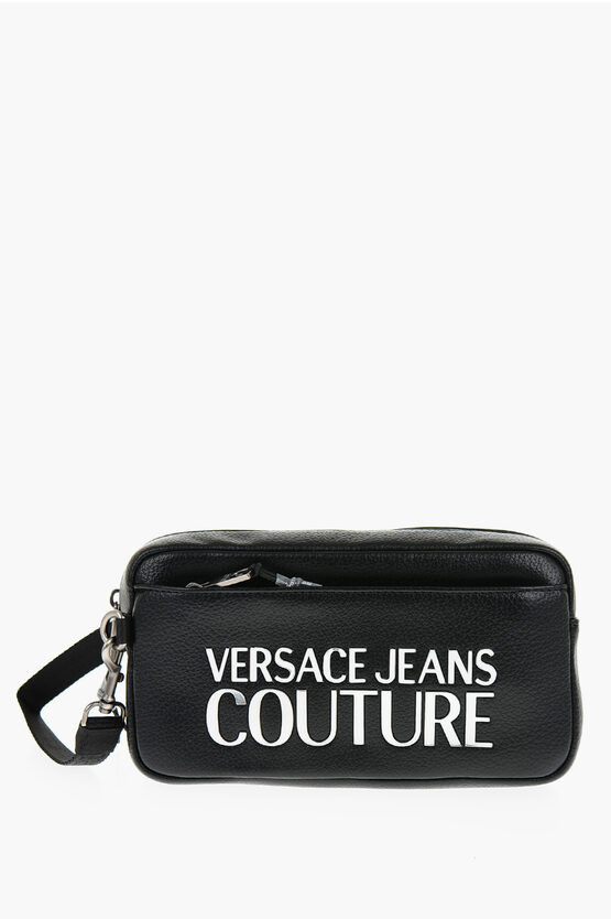 Versace Jeans Couture Faux Leather Necessaire With Silver-tone Logo In Black