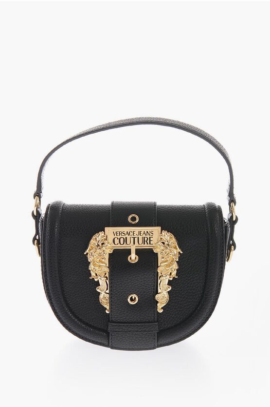 Versace Jeans Couture Faux Leather Saddle Bag With Maxi Golden Buckl In Black