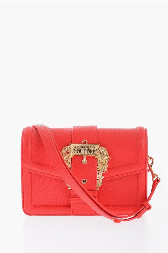 Versace Jeans Couture Faux Leather Shoulder Bag With Golden Buckle In Red