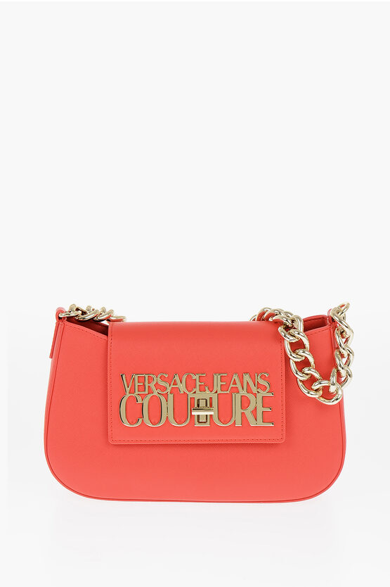 Versace Jeans Couture Faux Leather Shoulder Bag With Golden Chain An In Red