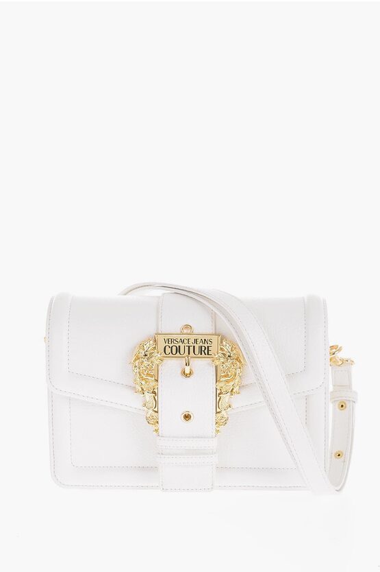 Versace Jeans Couture Faux Leather Shoulder Bag With Maxi Golden Buc In White