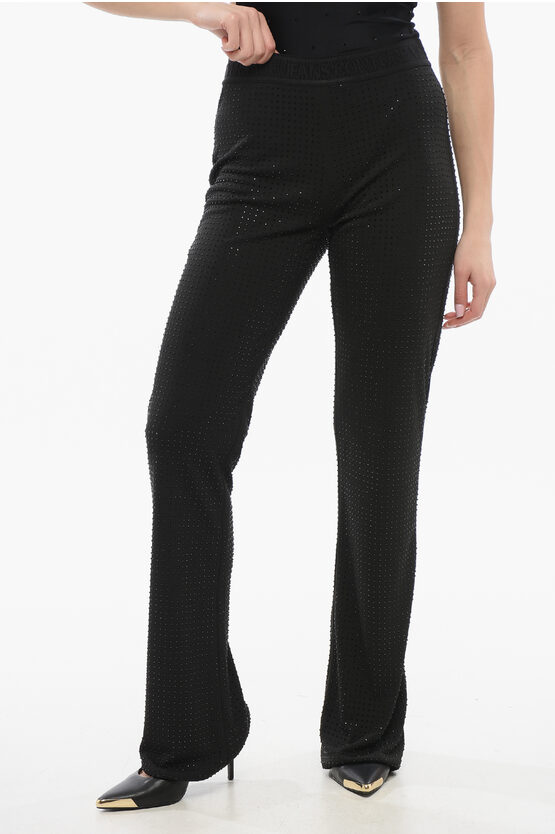 Versace Jeans Couture Flared Pants With All Over Rhinestones