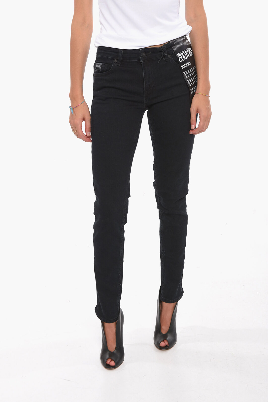 Jeans Versace Jeans Couture slim con dettagli in pelle donna