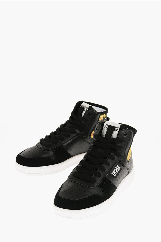 Versace Jeans Couture Leather And Fabric Meyssa High-top Trainers Wi In Black