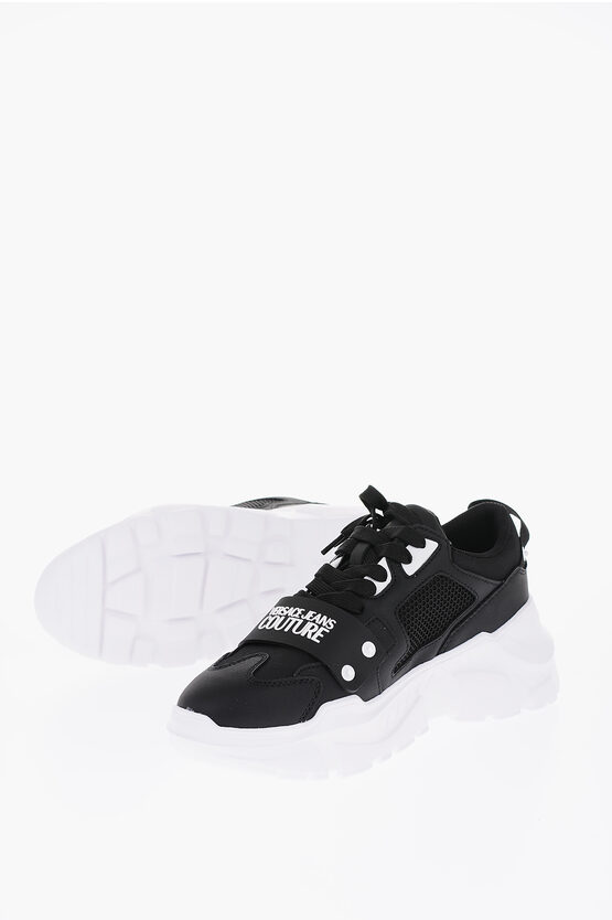 Versace Jeans Couture Leather And Fabric Speedtrack Sneakers With Me In Black