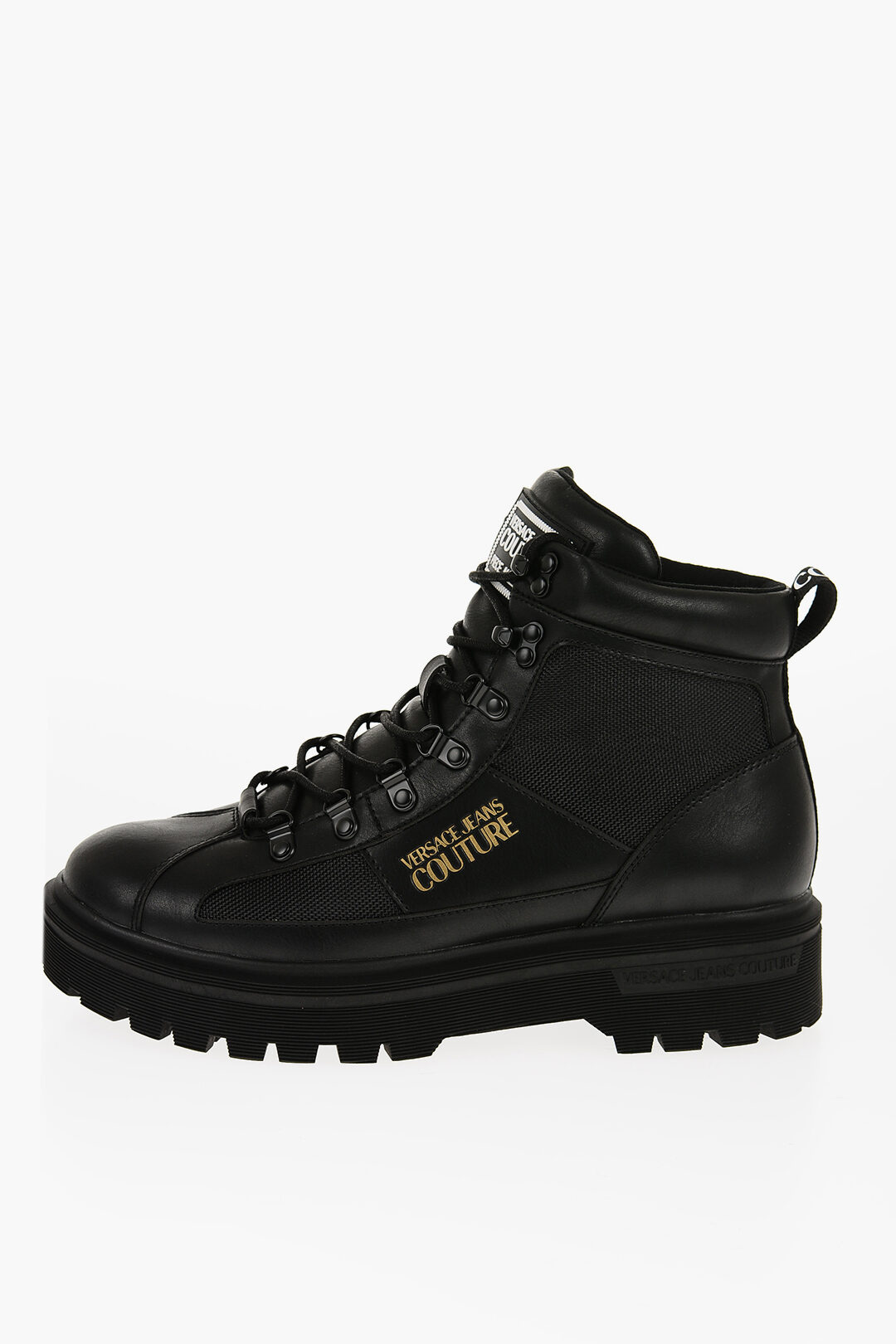 JEANS COUTURE Leather and Fabric SYRIUS Combat Boots with Contrasting Logo