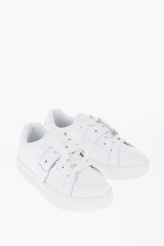 Versace Jeans Couture Leather Low-top Sneakers With Maxi Decorative In White