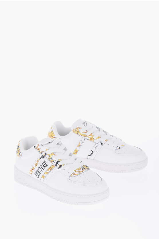 Versace Jeans Couture Leather Meyssa Low-top Sneakers With Baroque M In Black