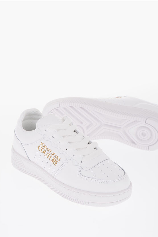 Versace Jeans Couture Leather Meyssa Low-top Sneakers With Glitter L In White