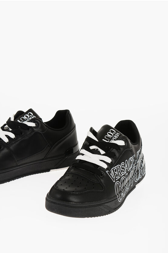 Versace Jeans Couture Leather Starlight Low Top Sneakers With Printe In Black