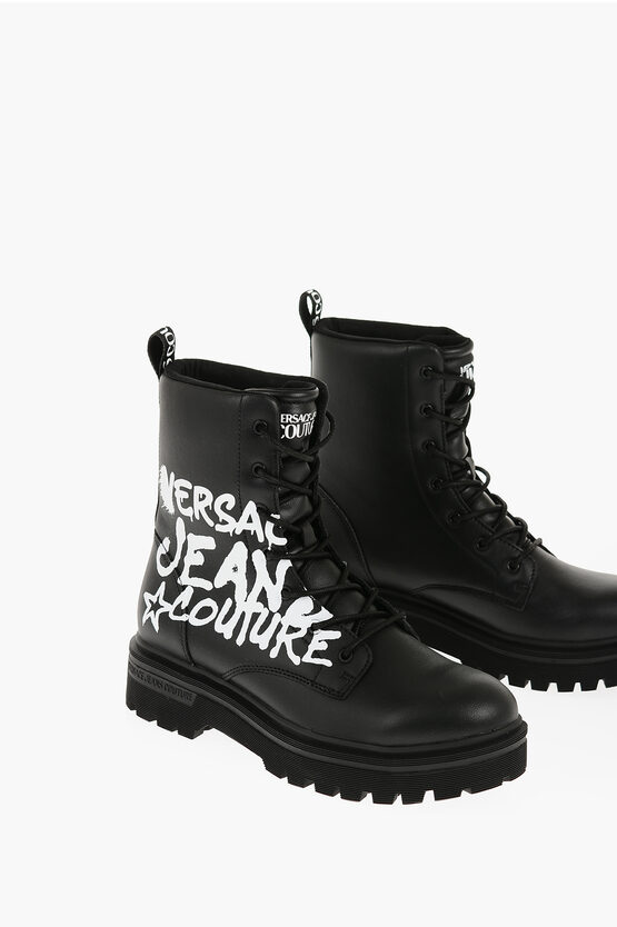 Versace Jeans Couture Leather Syrius Combat Boots With Contrasting P In Black