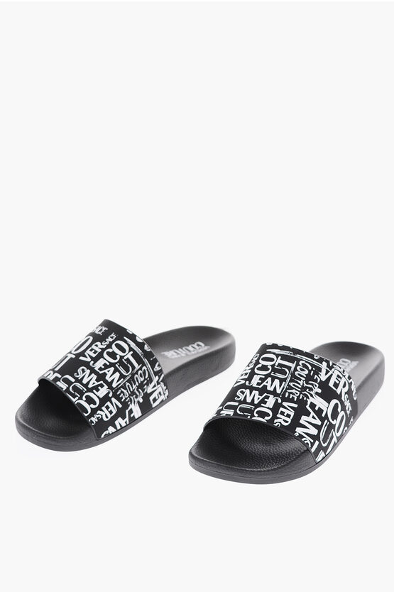Versace Jeans Couture Logo Printed Rubber Slides In Black