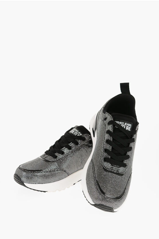 Versace Jeans Couture Lurex Dynamic Low Top Trainers In Black