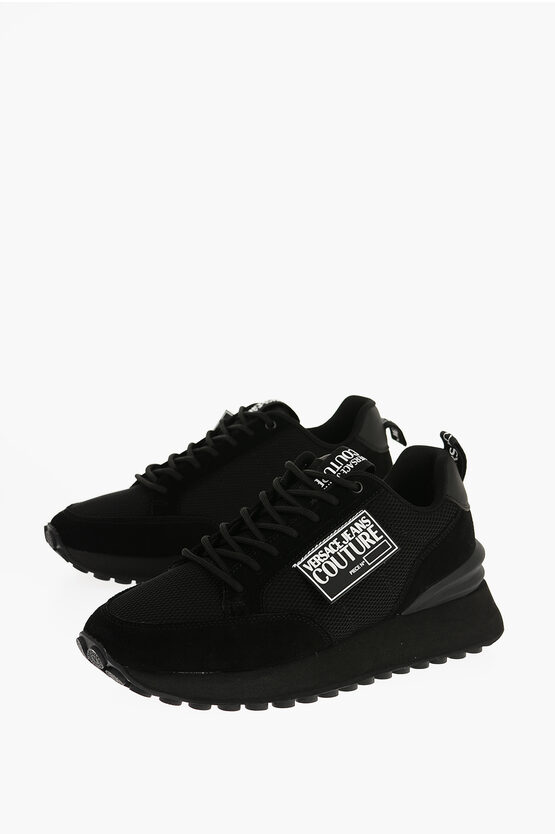Versace Jeans Couture Mesh New Spike Trainers With Suede Trims In Black